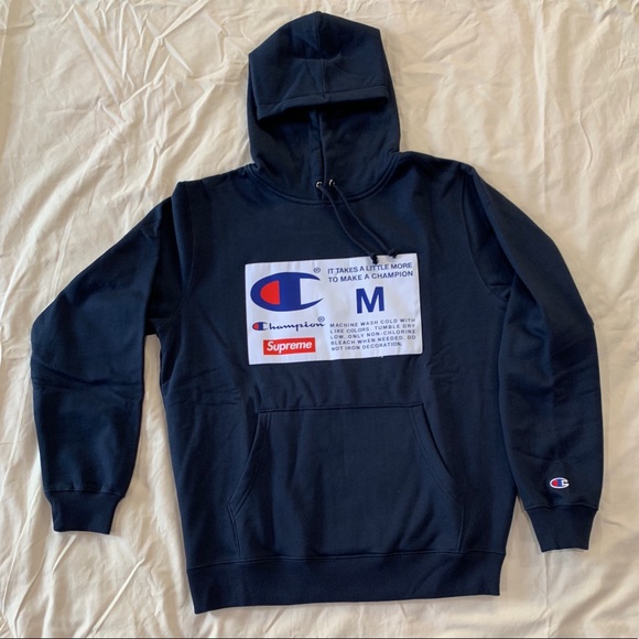 supreme x champion hoodie blue